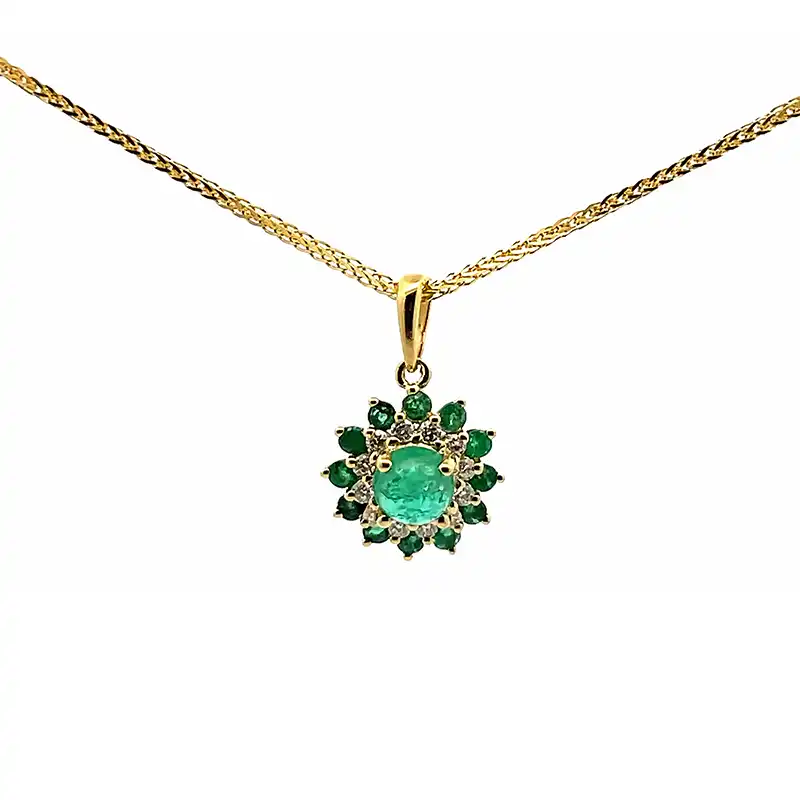 Round Pendant Set in Emerald and Diamonds in 18K Gold